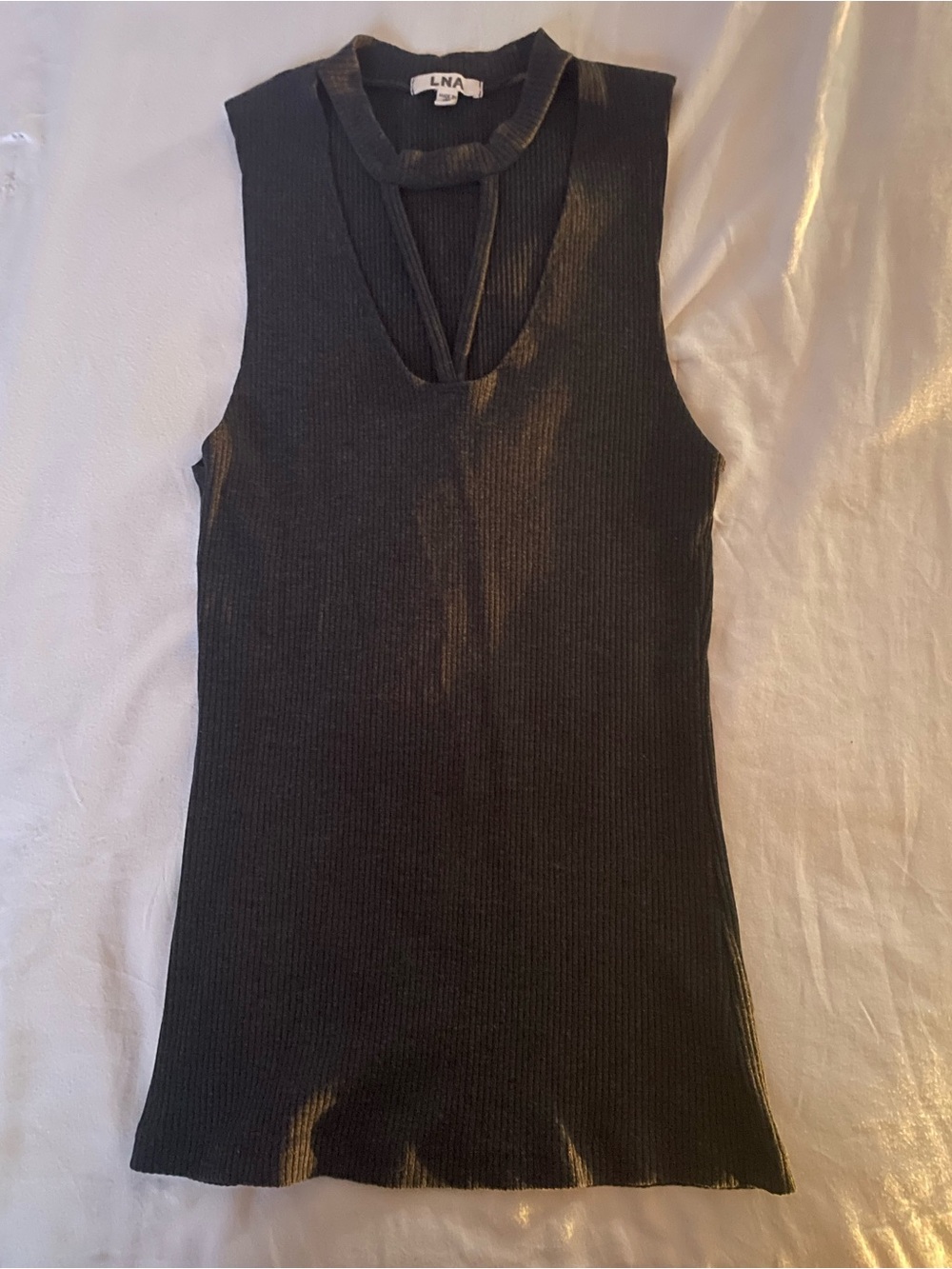 LNA Black Ribbed Keyhole Sleeveless Tank